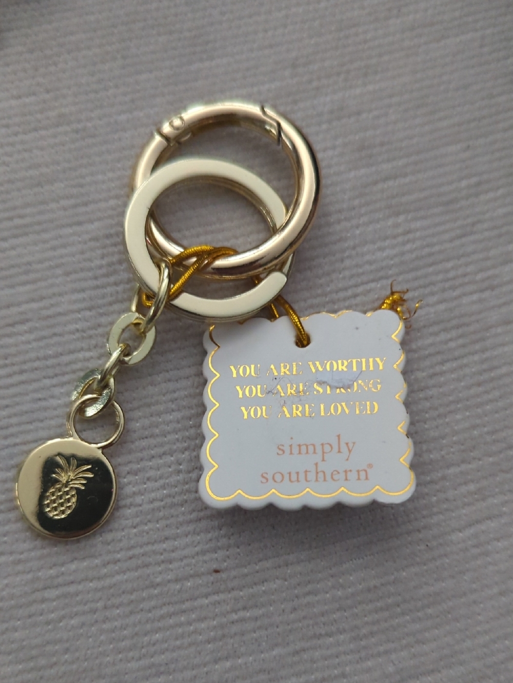 Simply Southern Gold and White Inspirational Keychain